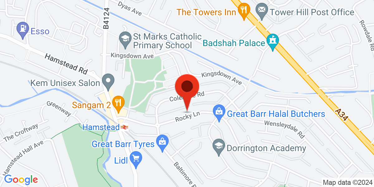 Map of Rocky Lane Great Barr, Birmingham, West Midlands, B42