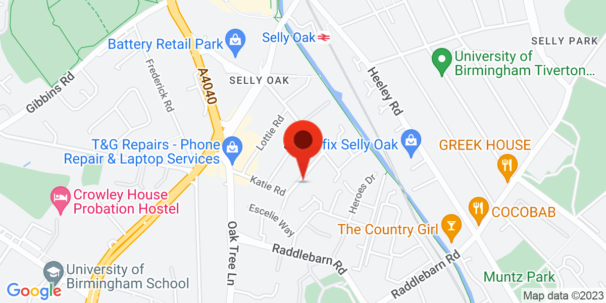 Map of Gleave Road Selly Oak, Birmingham, West Midlands, B29