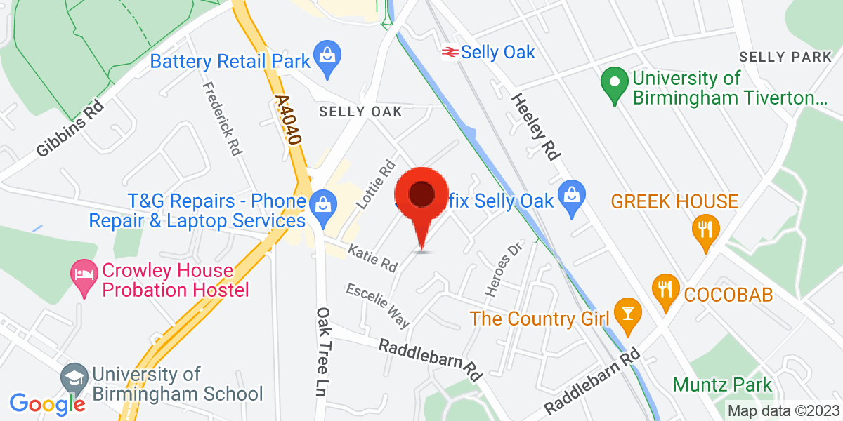 Map of Gleave Road Selly Oak, Birmingham, West Midlands, B29